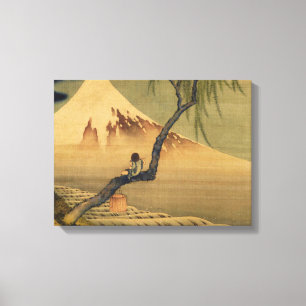 Toile Katsushika Hokusai, un garçon regardant le Mont F