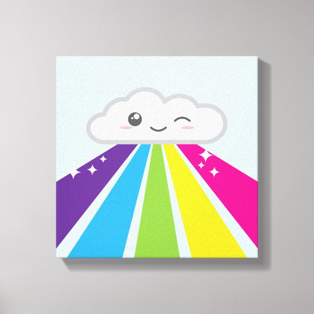 Toile Kawaii Cloud et Rainbow Wrapped Canvas (Recto)