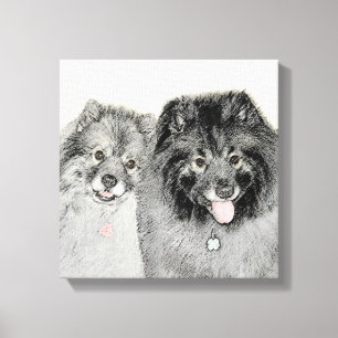 Toile Keeshond Maman et Son Peinture - Art Chien origina