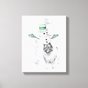 Toile Keeshond Noël Snowman Peinture Chien Art