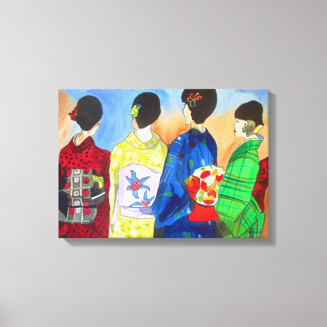 Toile Kimono printemps japonais Geisha aquarelle art (Recto)
