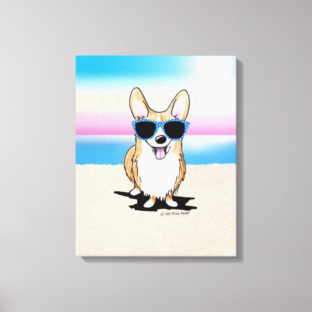 Toile KiniArt Corgi Plage de chiens (Recto)