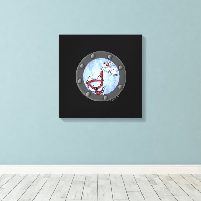 Toile KiniArt Snorkeling Westie Terriers Porthole (Insitu (Plancher de Bois))