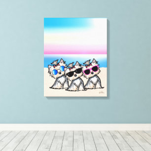 Toile KiniArt Yorkie Trio Beach