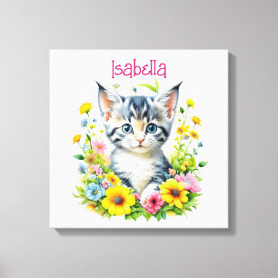 Toile Kit Chaton Aquarelle Fleurs Personnalisé