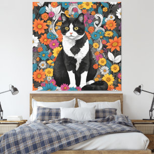 Toile Kitty au milieu des fleurs
