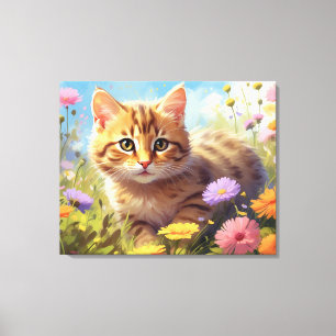 Toile *~* Kitty Chat 5:4 Kitten Field Fleurs sauvages AP