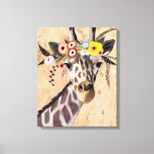 Toile Klimt Giraffe | Couronne De Fleurs (Recto)