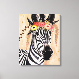 Toile Klimt Zebra   Couronne De Fleurs