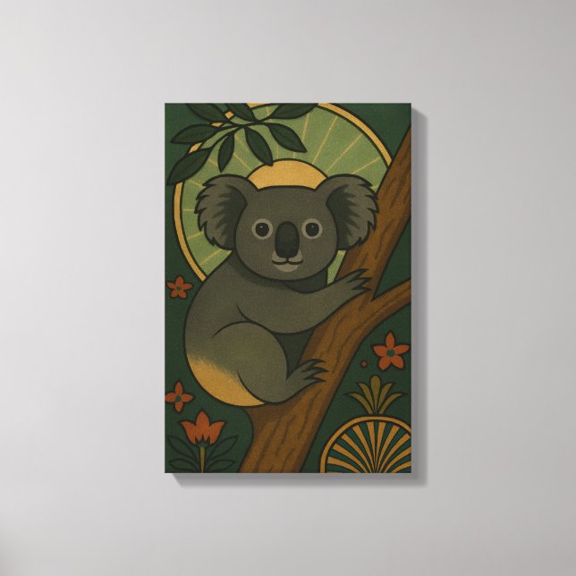 Toile Koala ornemental en Mandala botanique (Recto)
