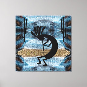 Toile Kokopelli Sud-Ouest Désert Mosaïque Bleu 40 x 40