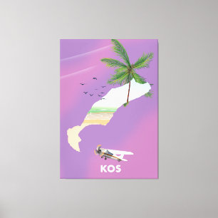 Toile Kos Grèce carte illustrée.