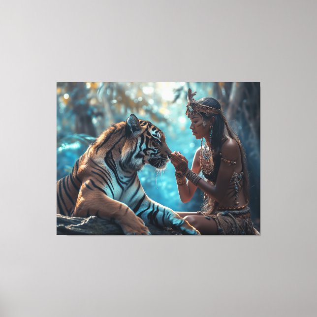 Toile La déesse du tigre - Une femme dans la nature avec (Recto)