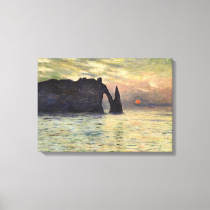 Toile La falaise Etretat, coucher du soleil par Claude
