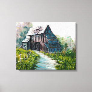 Toile La grange perdue en bois