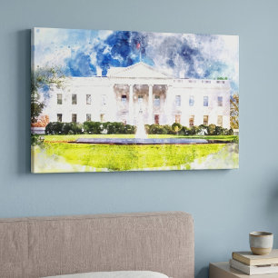 Toile La Maison Blanche à Washington DC Aquarelle