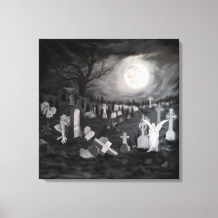 Toile La nuit sur le cimetière - Angel avec Diable