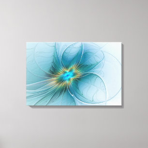 Toile La petite Beauté Moderne Bleu Or Fractal Flower