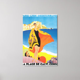 Toile La Plage de Calvi Corse Poster Vintage voyage