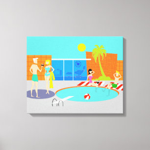 Toile La rétro réception au bord de la piscine a étir