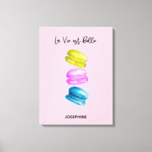 Toile La Vie est Belle Macaron Aquarelle Personnalisée