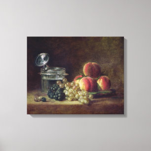Toile La vie toujours avec un panier des pêches