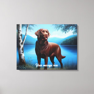 Toile Labrador chocolat et lac bleu
