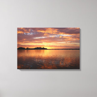 Toile Lac de cuivre et de bronze du coucher du soleil