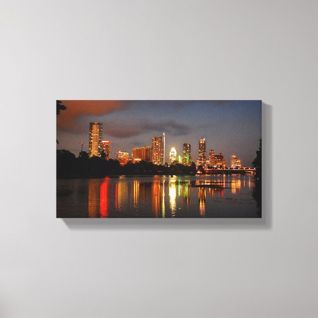 Toile Ladybird Lake Austin Texas Night Skyline (Recto)