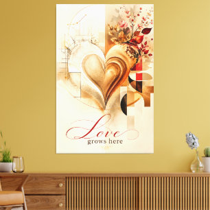 Toile L'amour grandit ici – Abstrait floral de luxe cœur