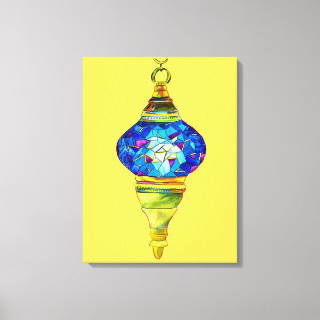 Toile Lampes turques bleues mosaïque art aquarelle (Recto)