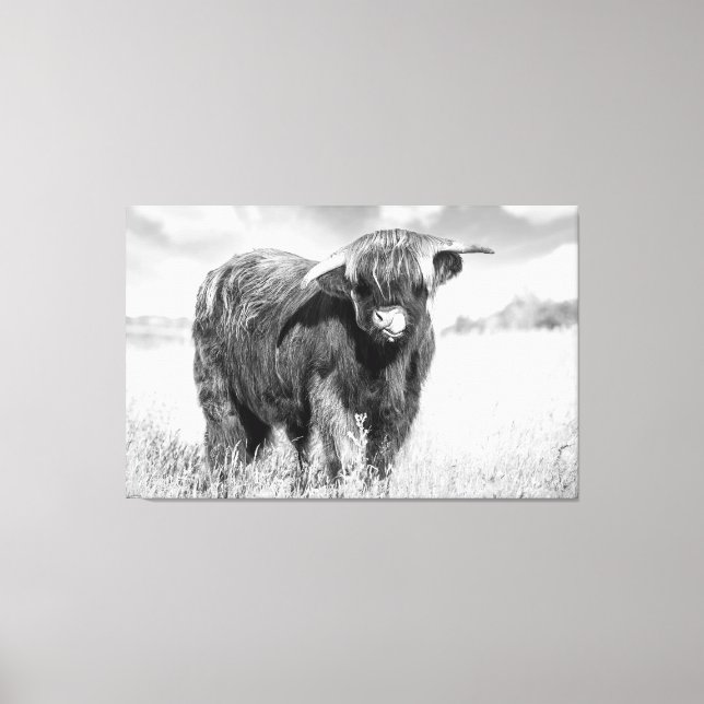 Toile Langue de vache Highland lécher noir et blanc (Recto)