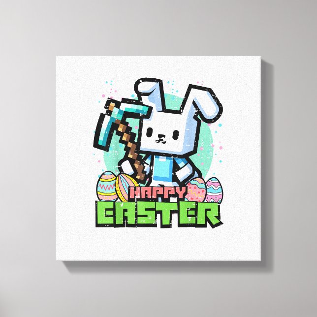 Toile Lapin de Pâques Pixel Jeu Jeux Joueur Garçons Ki (Recto)