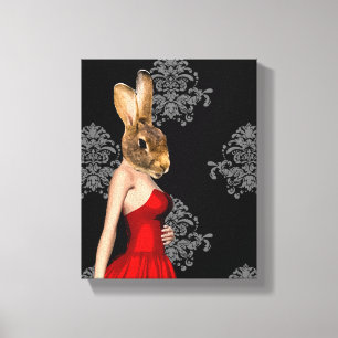 Toile Lapin en robe rouge