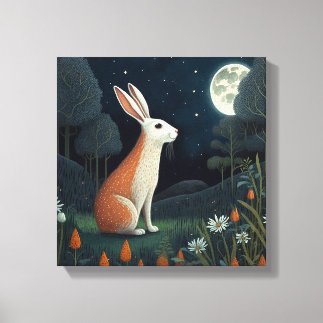 Toile Lapin orange et blanc au clair de lune (Recto)