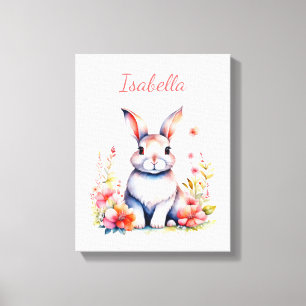 Toile Lapin personnalisé dans des fleurs roses