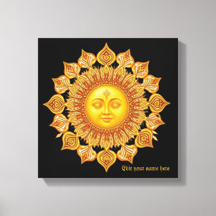 Toile L'art céleste du Mandala du Soleil doré au visage
