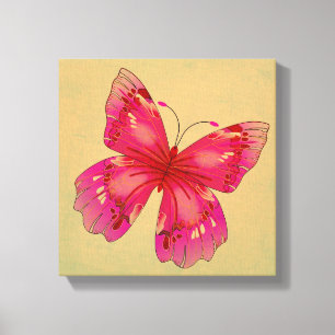 Toile L'art du papillon oriental vintage rose