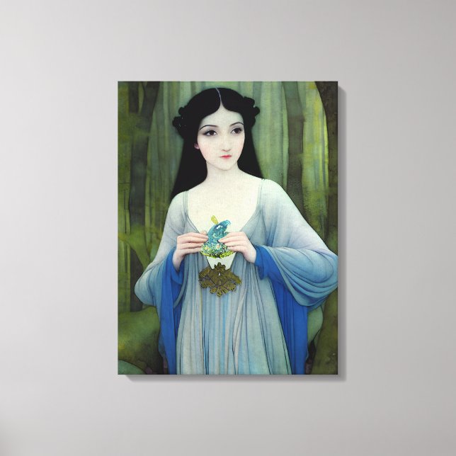 Toile Lave-encre illustration de la belle femme à Woods (Recto)