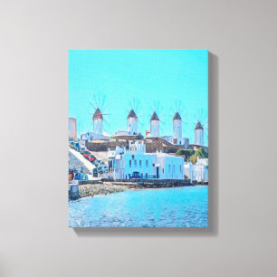 Toile ldp MYKONOS - vue de la mer des moulins à vent -