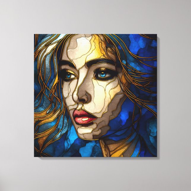Toile Le bleu et l'élégance dorée - L'IA en hausse (Recto)
