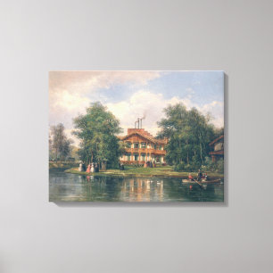 Toile Le chalet avec la porte jaune dans Bois De