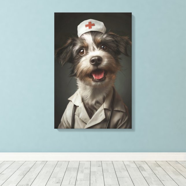 Toile Le chien mignon qui travaille comme infirmière (Insitu (Plancher de Bois))