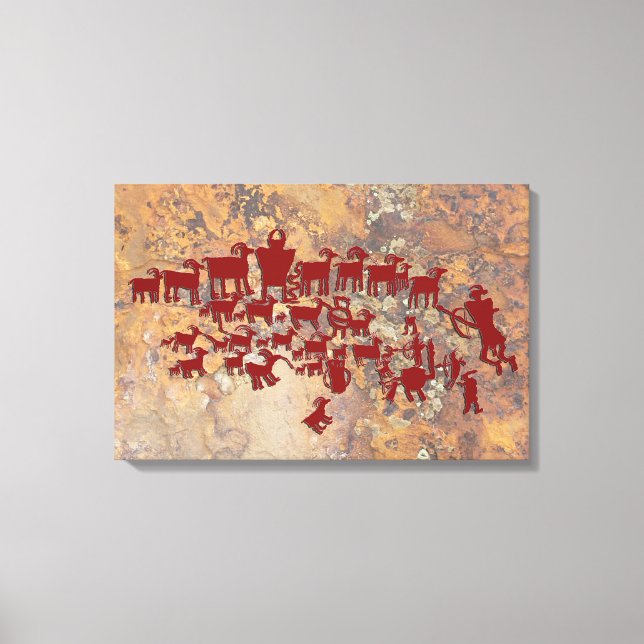 Toile Le grand panneau pétroglyphe de chasse (Recto)