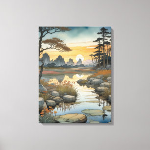 Toile Le paisible lac du coucher du soleil