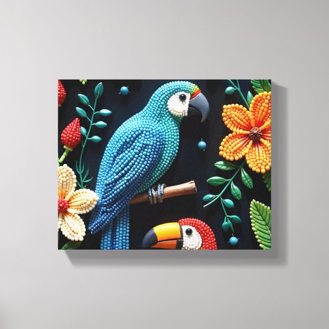 Toile Le perroquet et le toucan dans une forêt perlée (Recto)