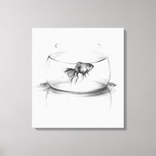 Toile Le poisson rouge dans un art de crayon de cuvette