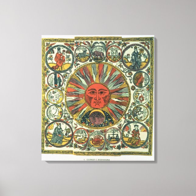Toile Le Soleil et le Zodiaque, russe, fin 18ème siècle (Recto)