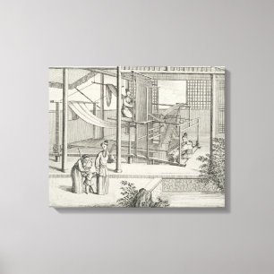 Toile "Le tissage des soies de fleurs", deux femmes au t