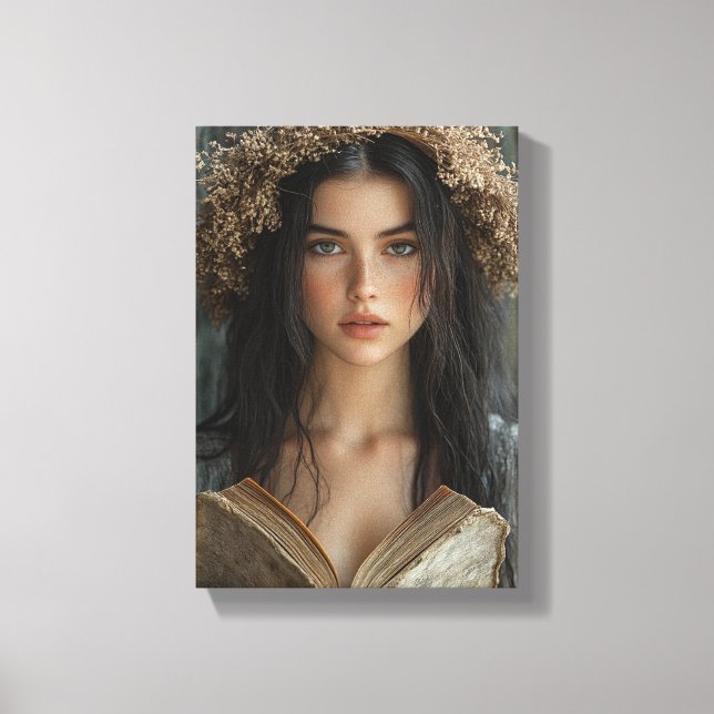 Toile Lecteur Whimsical avec Couronne Florale (Recto)